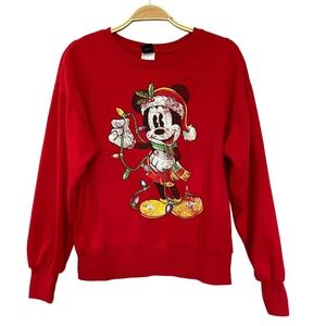 Disney Mickey Mouse Santa Christmas Light Sweatshirt Women Red Size S Holiday